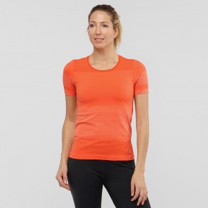 Salomon Essential Move On Seamless T-shirt Dam Orange | 19028-KHTQ