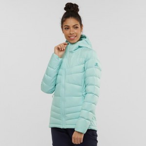 Salomon Transition Down Hoodie W Jacka Dam Gröna | 17248-ELMR