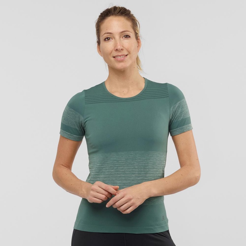 Salomon Essential Move On Seamless T-shirt Dam Gröna | 69481-XDNS