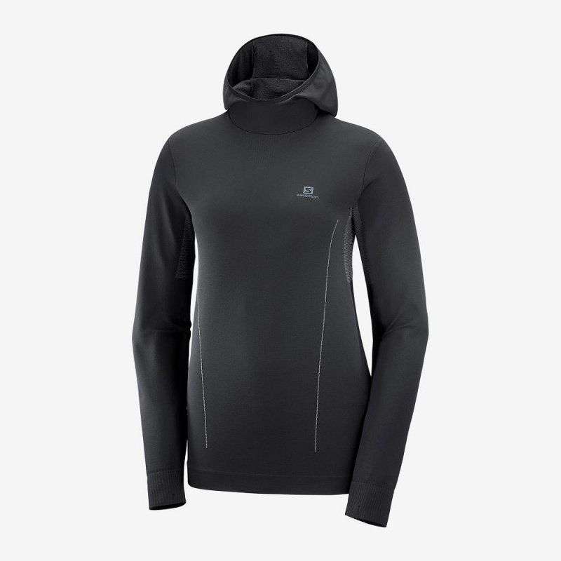 Salomon Essential Seamless Hooded Långärmad Tröja Dam Svarta | 93801-ZQRJ