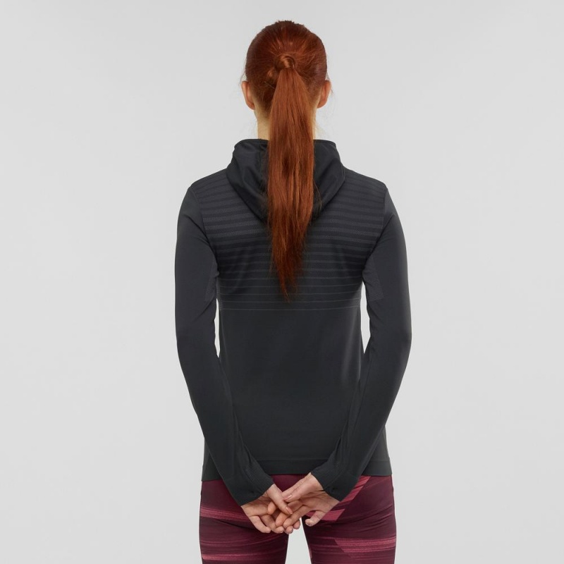 Salomon Essential Seamless Hooded Långärmad Tröja Dam Svarta | 93801-ZQRJ