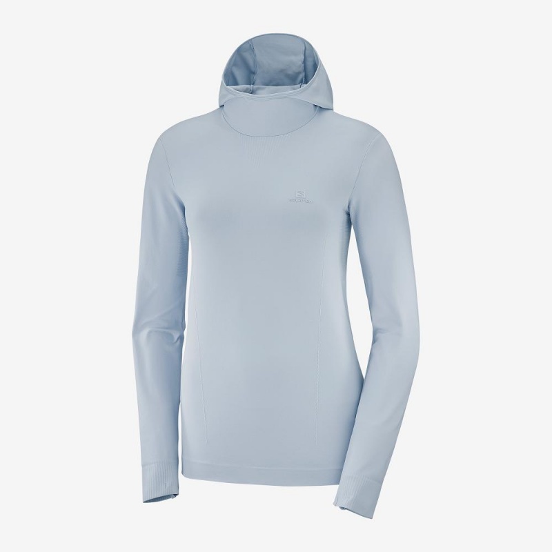 Salomon Essential Seamless Hooded Långärmad Tröja Dam Blå | 96581-ZYEO