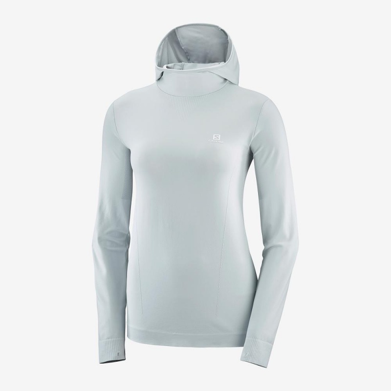 Salomon Essential Seamless Hooded Långärmad Tröja Dam Gray | 92734-NYHW