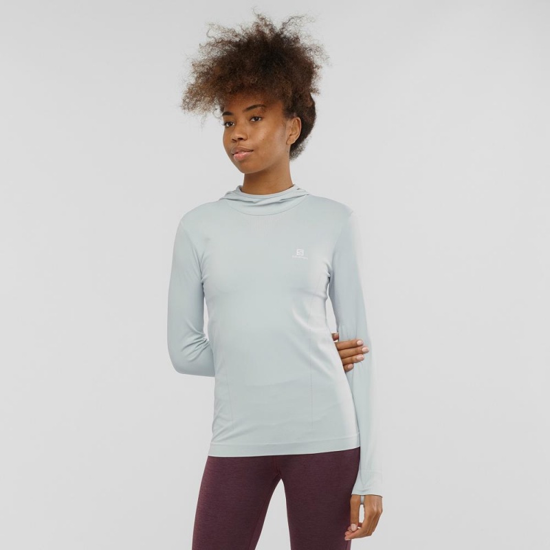 Salomon Essential Seamless Hooded Långärmad Tröja Dam Gray | 92734-NYHW