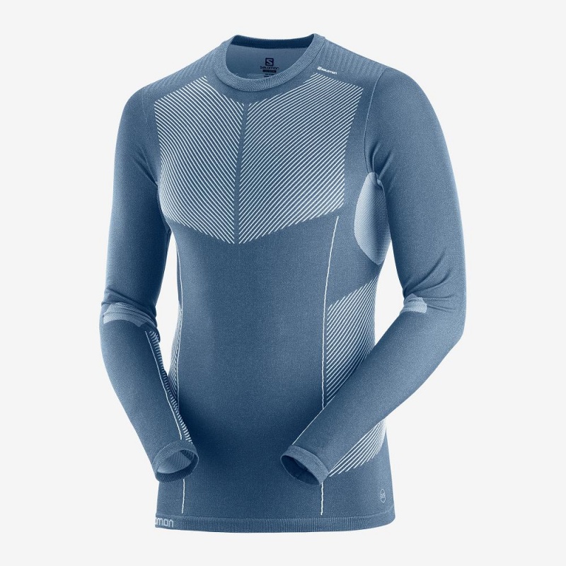 Salomon Primo Warm Seamless Tee M Blast Herr Marinblå | 13408-KHSQ