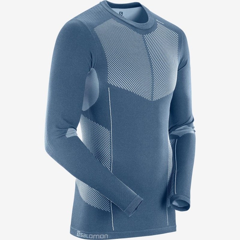 Salomon Primo Warm Seamless Tee M Blast Herr Marinblå | 13408-KHSQ