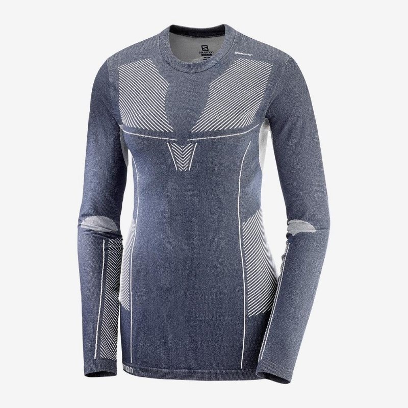 Salomon Primo Warm Seamless Tee W Blast Dam Marinblå | 36170-AFHN